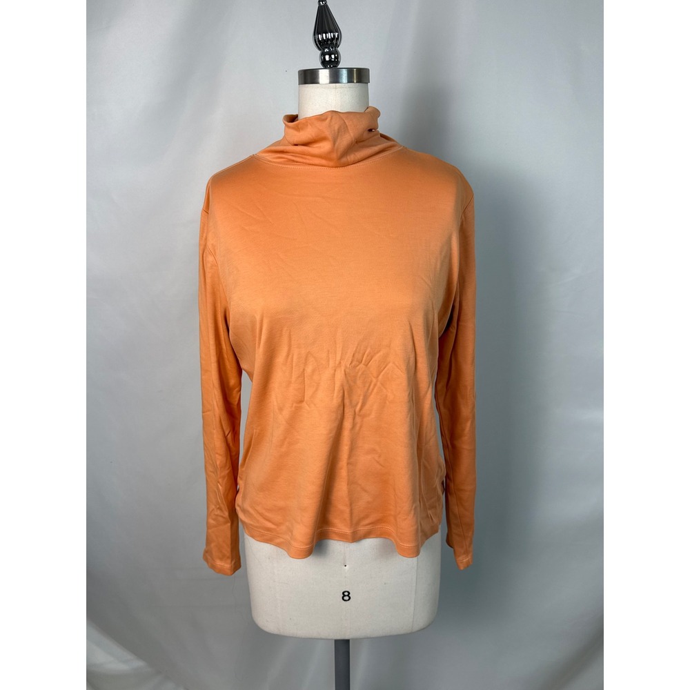 LL Bean Small Supima Cotton Turtleneck Long Sleeve Top Orange Gorpcore Baselayer